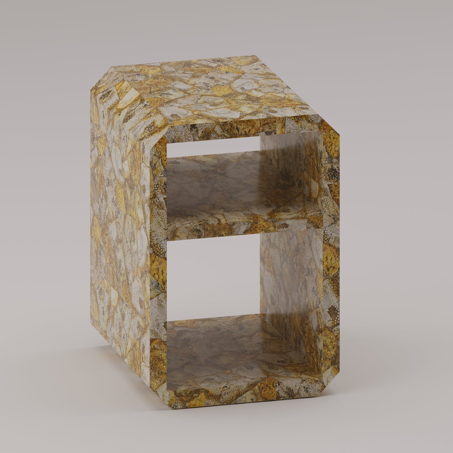 Fossilized coral accent and end table with chamfered edges, handcrafted by Pierre Mason