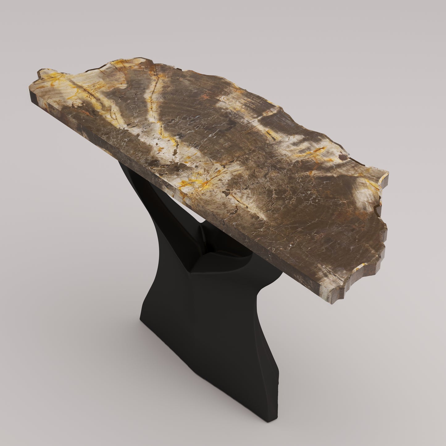 Luxury console table handcrafted from petrified wood with a natural live-edge design, part of the Arboresce Collection by Pierre Mason
