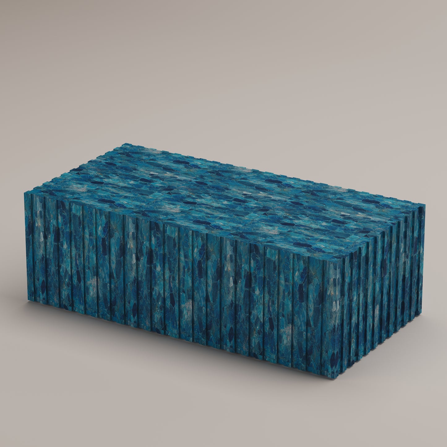 Cannelé Coffee Table crafted from Apatite Aqua semi-precious stone, a vibrant sculptural centerpiece by Pierre Mason
