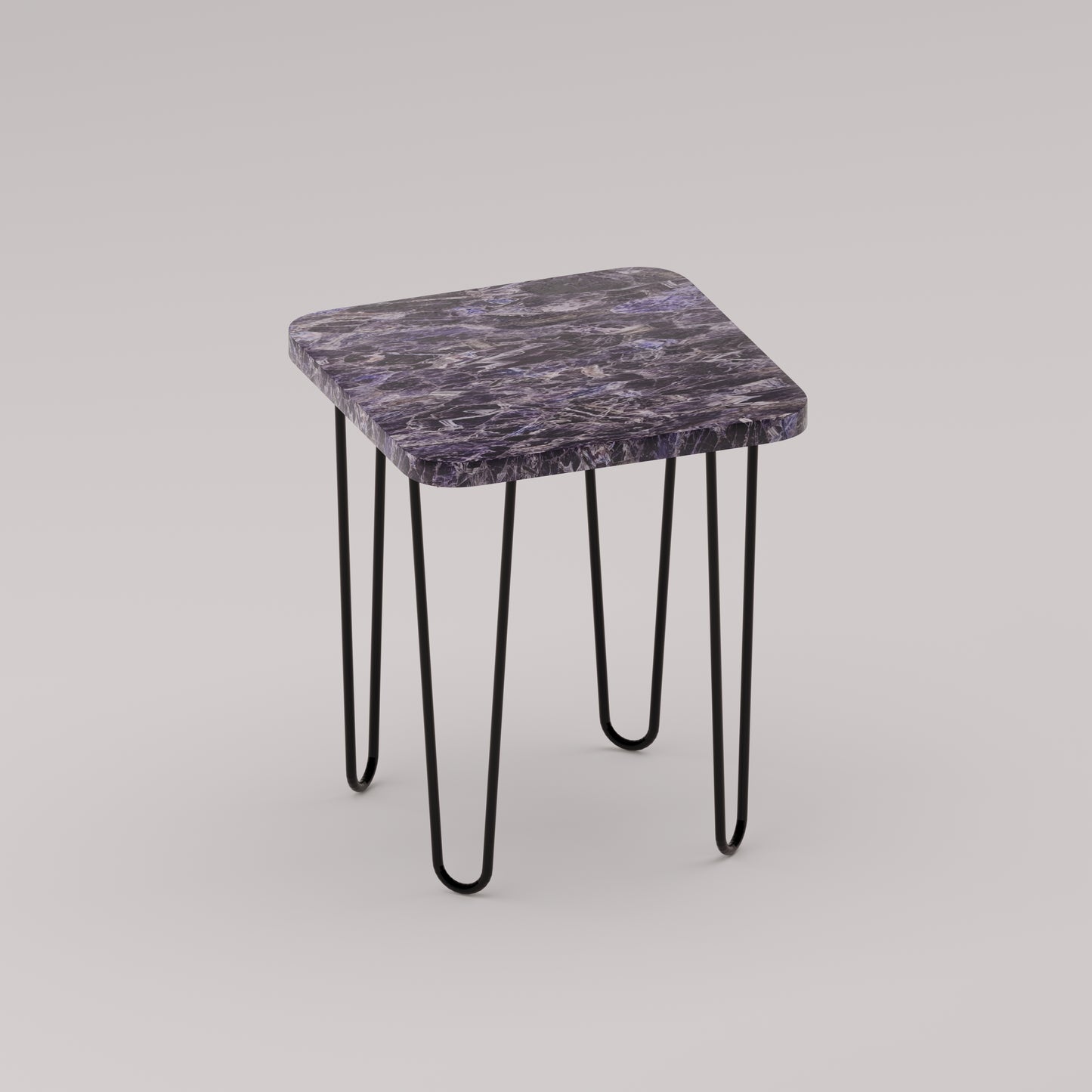 Légère Side Table with amethyst stone top and powder-coated steel legs by Pierre Mason