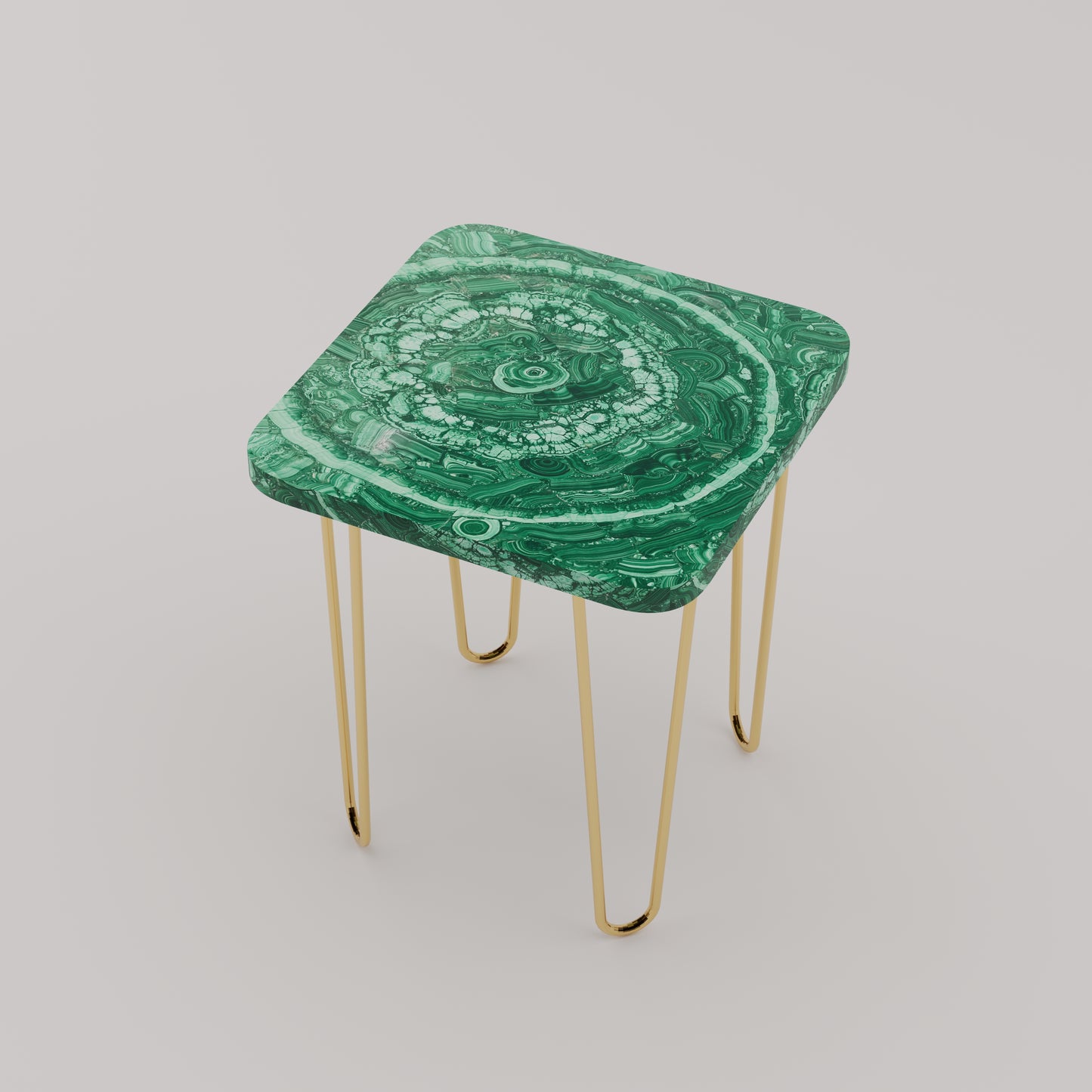 Légère Side Table with malachite stone top and handcrafted brass legs by Pierre Mason