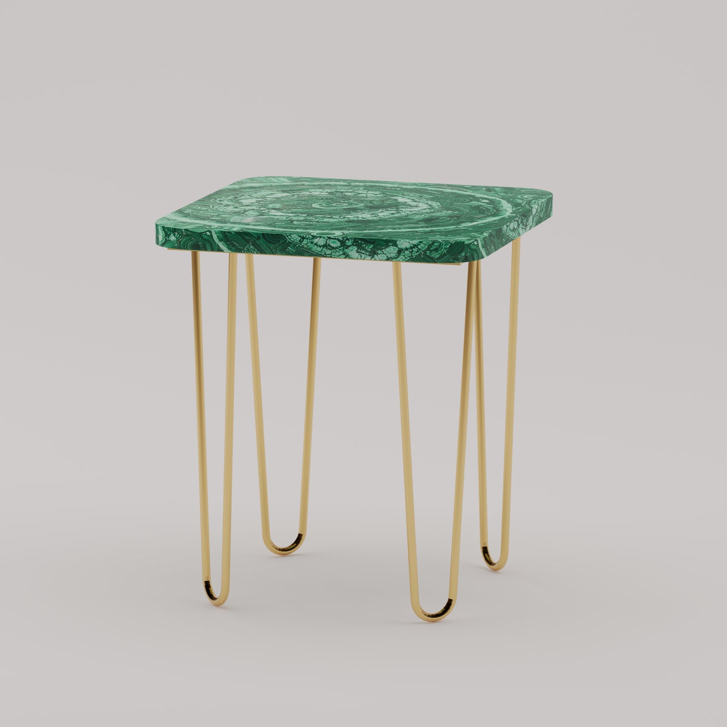 Légère Side Table with malachite stone top and handcrafted brass legs by Pierre Mason