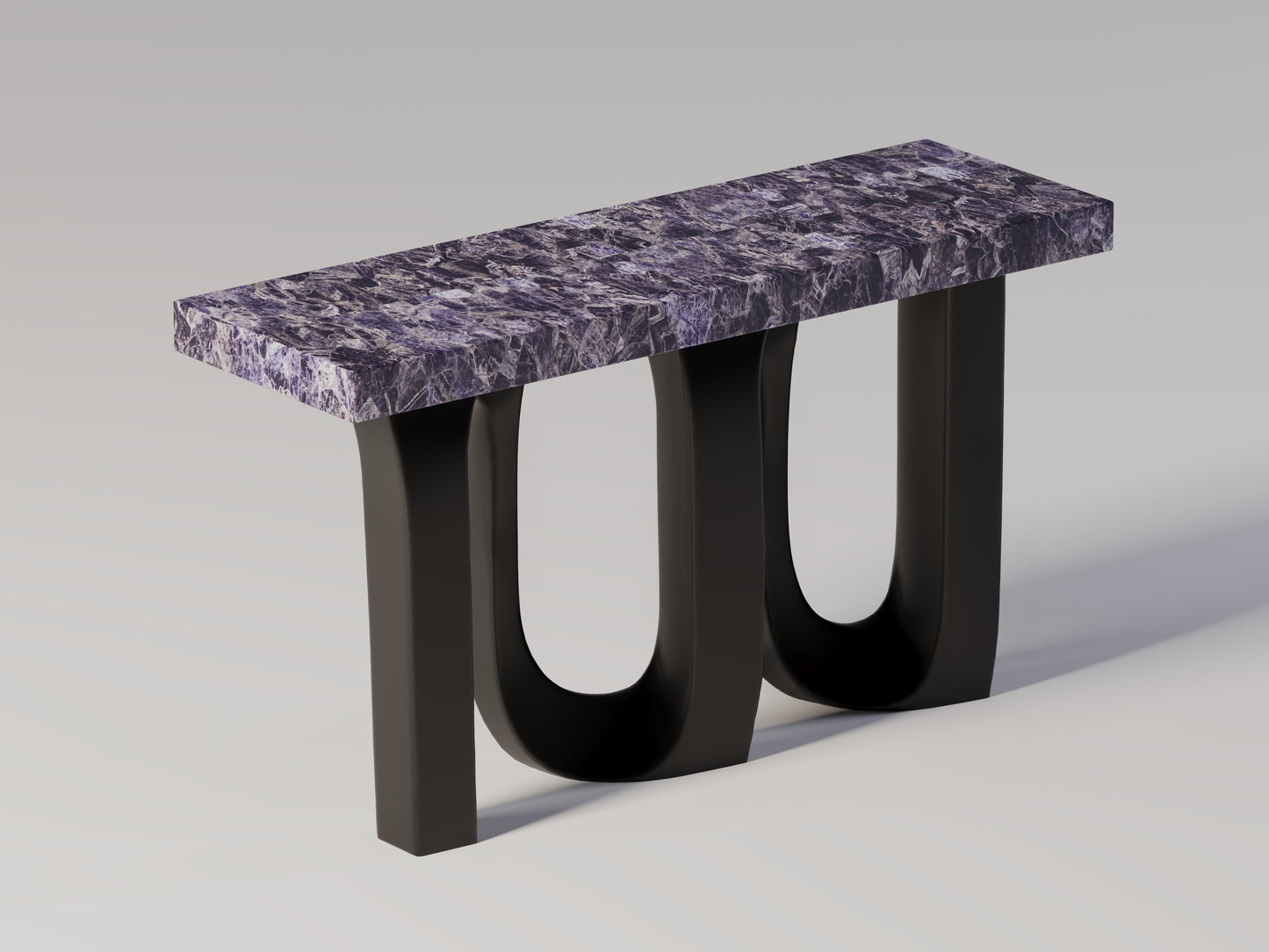 Left-side view of Amethyst Arches de Forme Console Table by Pierre Mason, non-backlit presentation