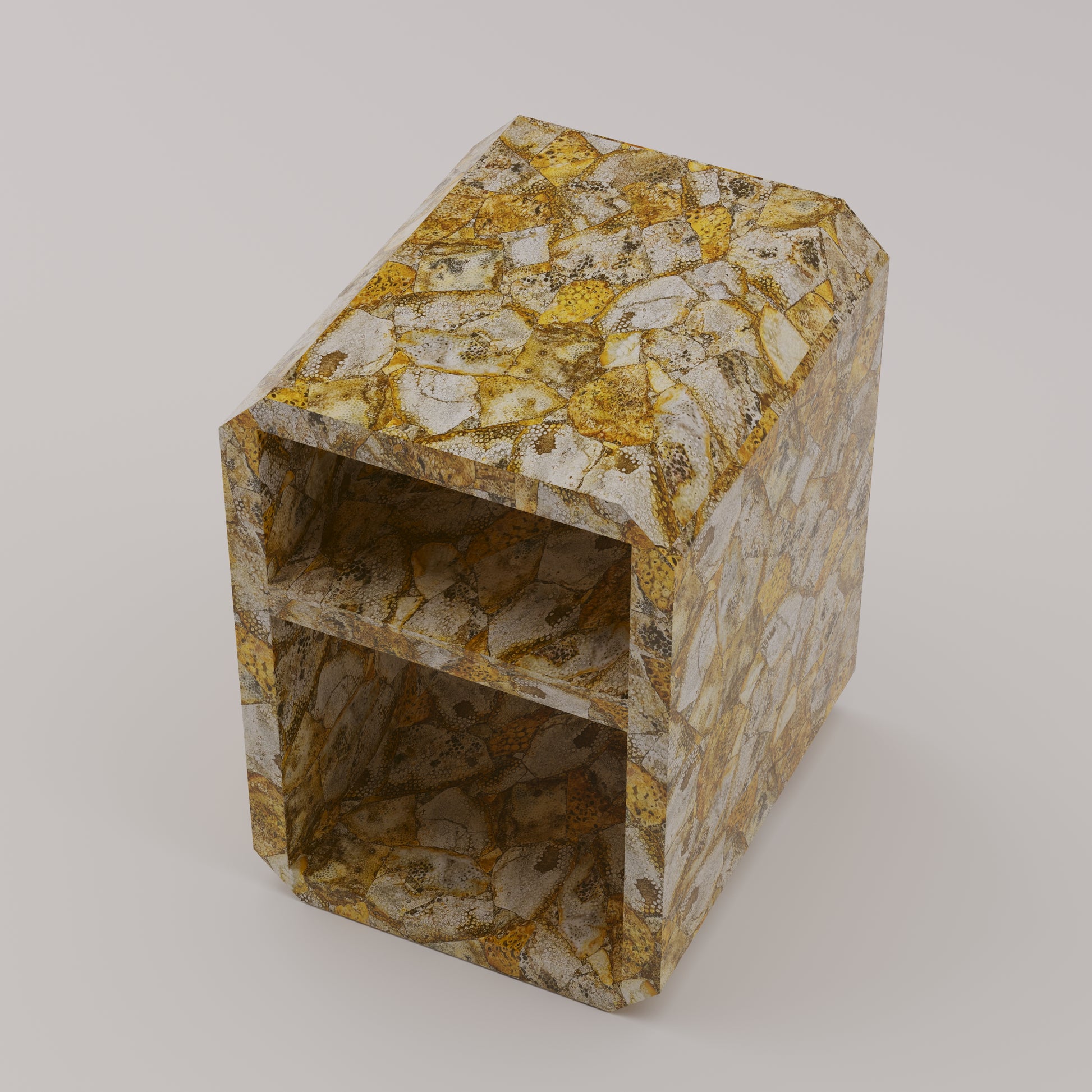 Fossilized coral accent and end table with chamfered edges, handcrafted by Pierre Mason