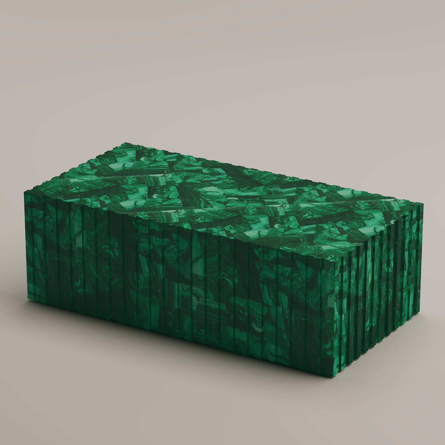 Cannelé Coffee Table crafted from Malachite semi-precious stone, a bold centerpiece and statement piece by Pierre Mason