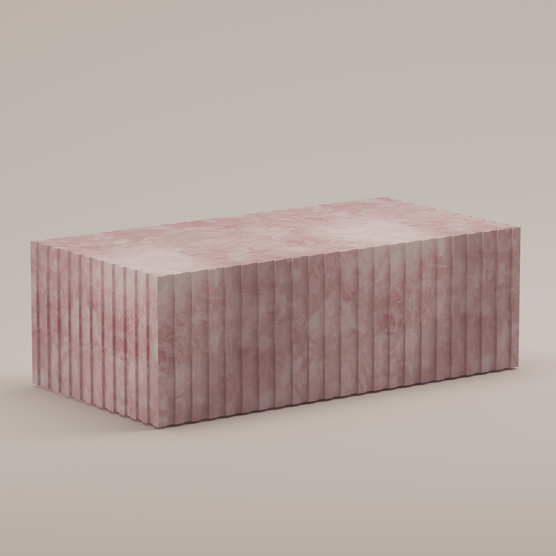 Cannelé Coffee Table crafted from Pink Quartz semi-precious stone, a sculptural centerpiece and functional art piece by Pierre Mason

