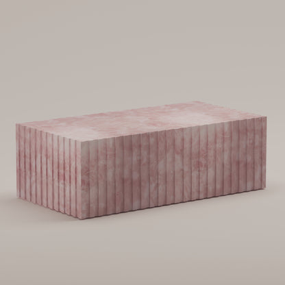 Cannelé Coffee Table crafted from Pink Quartz semi-precious stone, a sculptural centerpiece and functional art piece by Pierre Mason

