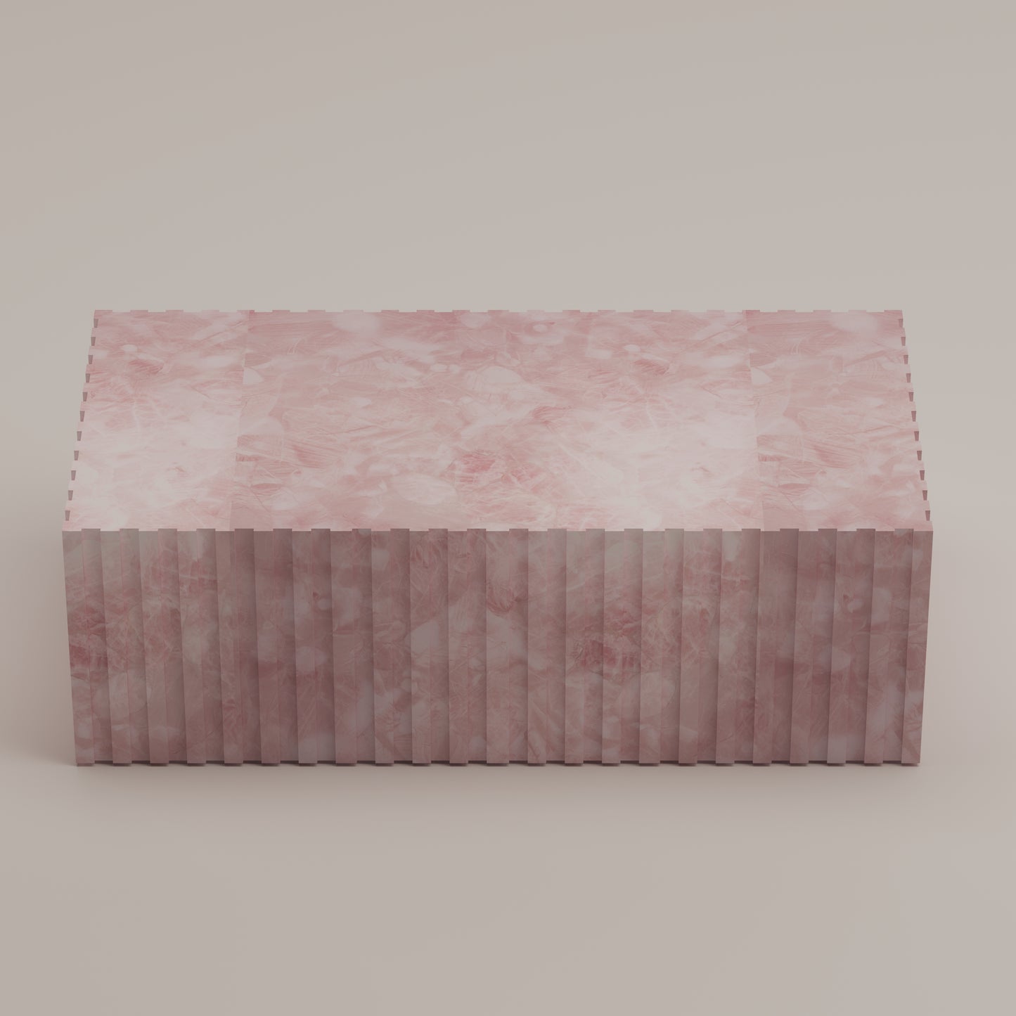 Cannelé Coffee Table crafted from Pink Quartz semi-precious stone, a sculptural centerpiece and functional art piece by Pierre Mason
