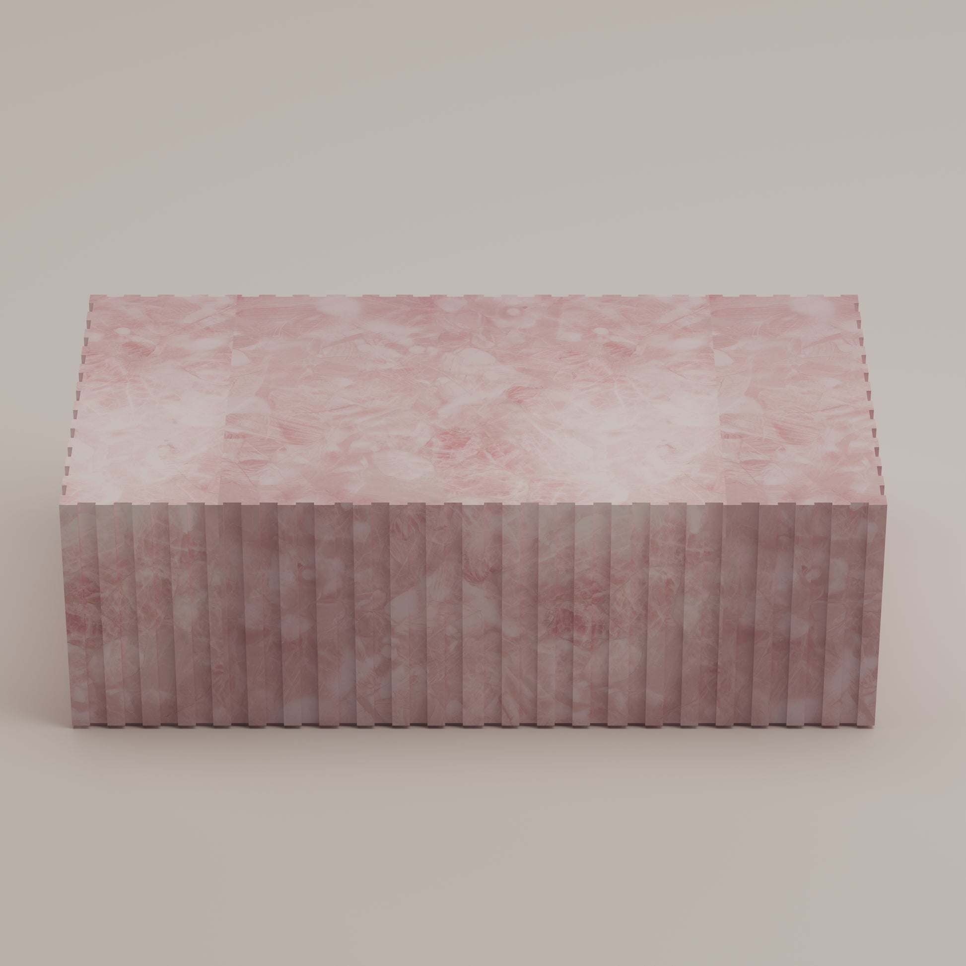 Cannelé Coffee Table crafted from Pink Quartz semi-precious stone, a sculptural centerpiece and functional art piece by Pierre Mason