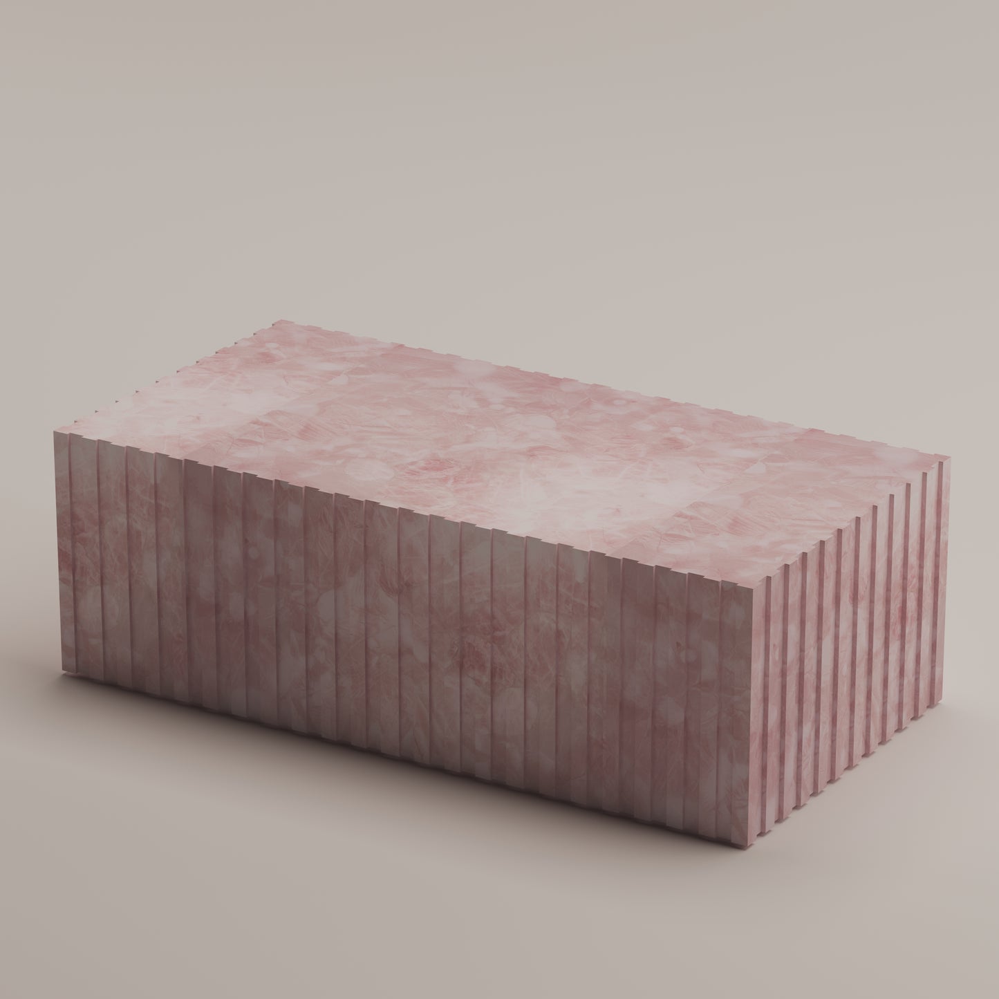 Cannelé Coffee Table crafted from Pink Quartz semi-precious stone, a sculptural centerpiece and functional art piece by Pierre Mason