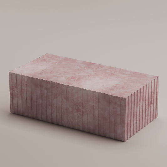 Cannelé Coffee Table crafted from Pink Quartz semi-precious stone, a sculptural centerpiece and functional art piece by Pierre Mason