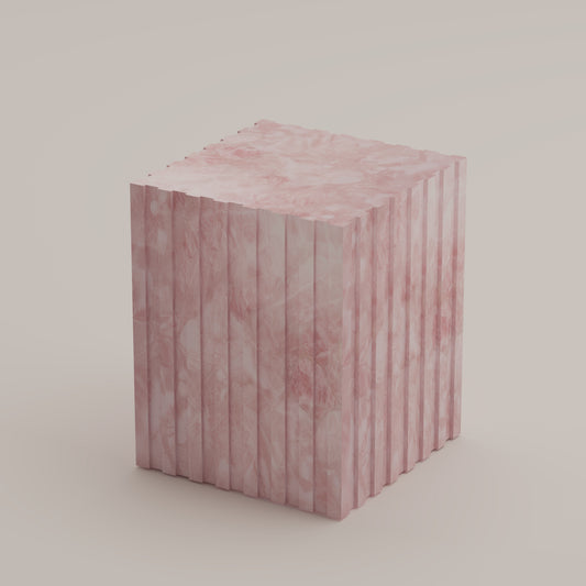 Cannélé End Table crafted entirely from Pink Quartz semi-precious stone — a refined sculptural accent by Pierre Mason
