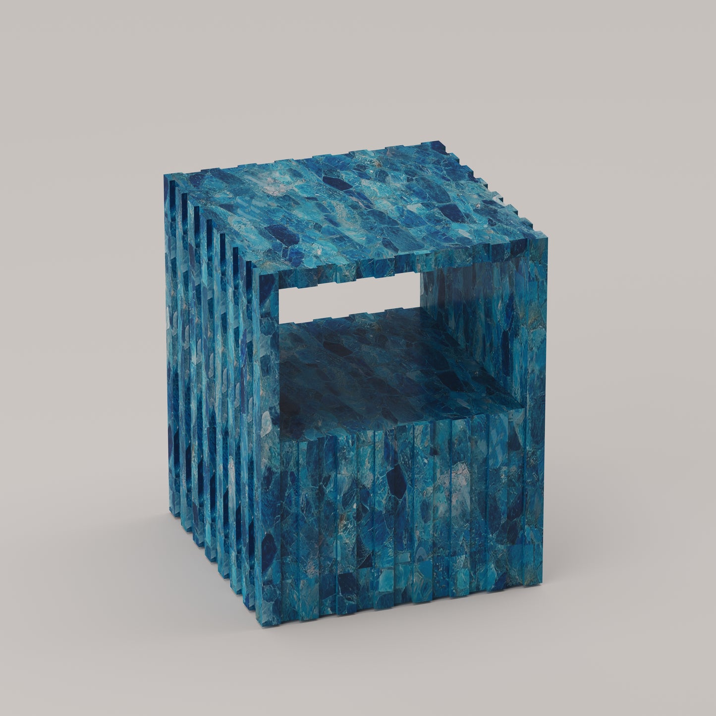 Cannelé Nightstand in Apatite Aqua semi-precious stone, a vibrant sculptural piece ideal as an end table or accent table by Pierre Mason