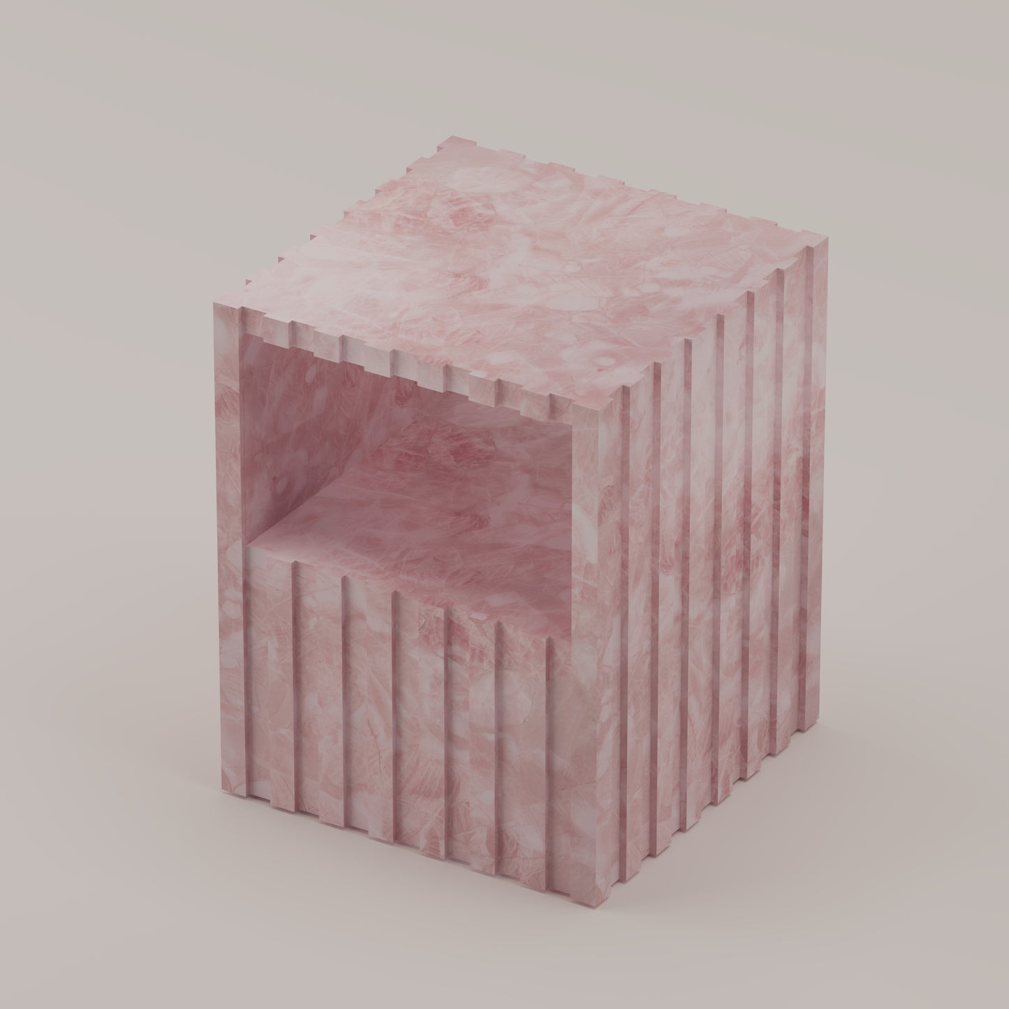 Cannelé Nightstand crafted from Pink Quartz semi-precious stone, also functions as a refined end or accent table by Pierre Mason
