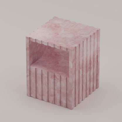 Cannelé Nightstand crafted from Pink Quartz semi-precious stone, also functions as a refined end or accent table by Pierre Mason