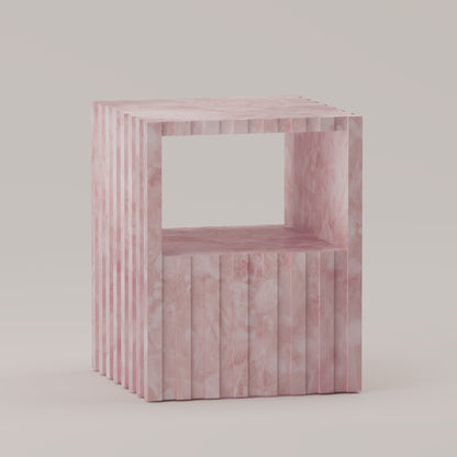Cannelé Nightstand crafted from Pink Quartz semi-precious stone, also functions as a refined end or accent table by Pierre Mason