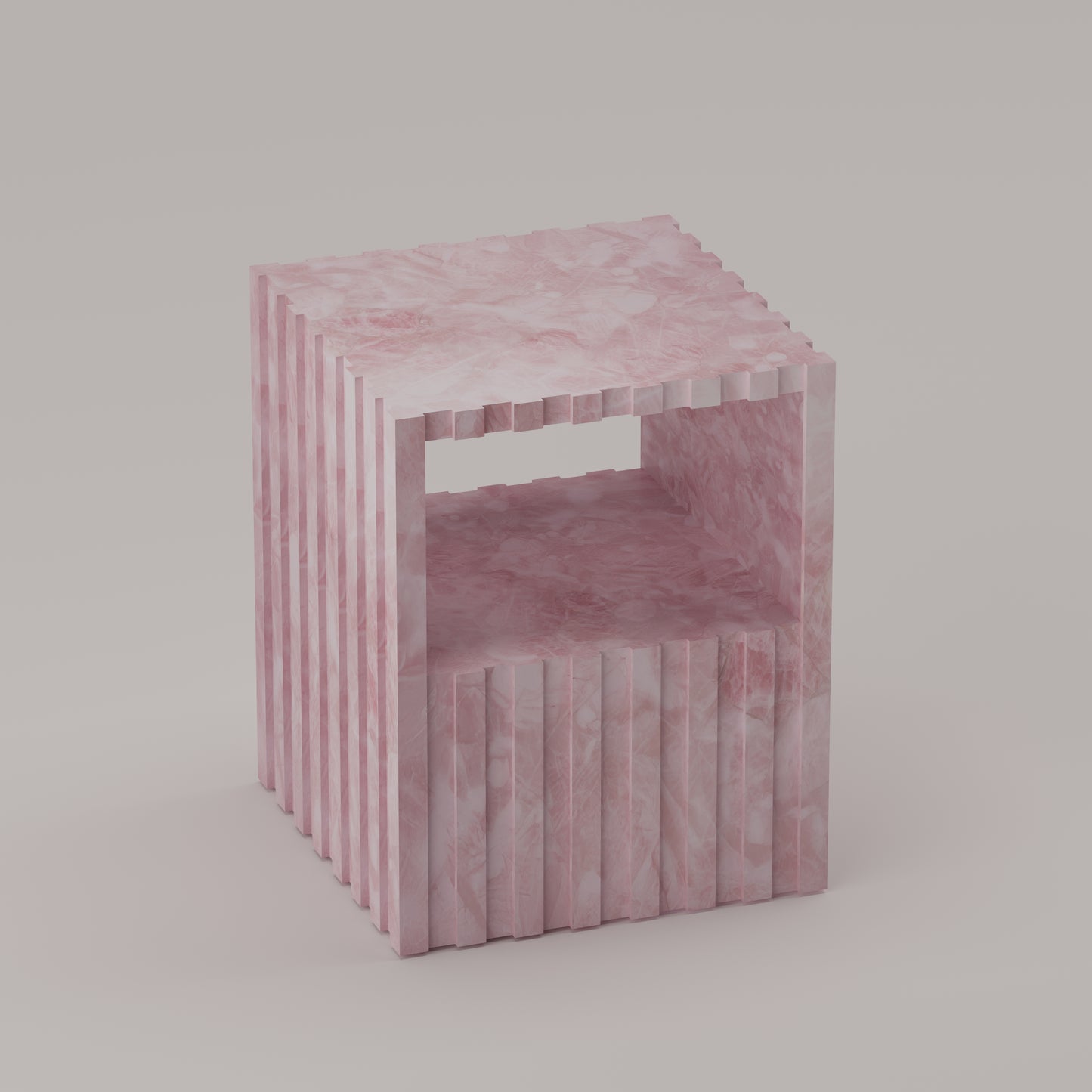 Cannelé Nightstand crafted from Pink Quartz semi-precious stone, also functions as a refined end or accent table by Pierre Mason