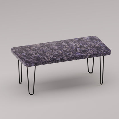 Légère Coffee Table with amethyst stone top and handcrafted hairpin legs by Pierre Mason


