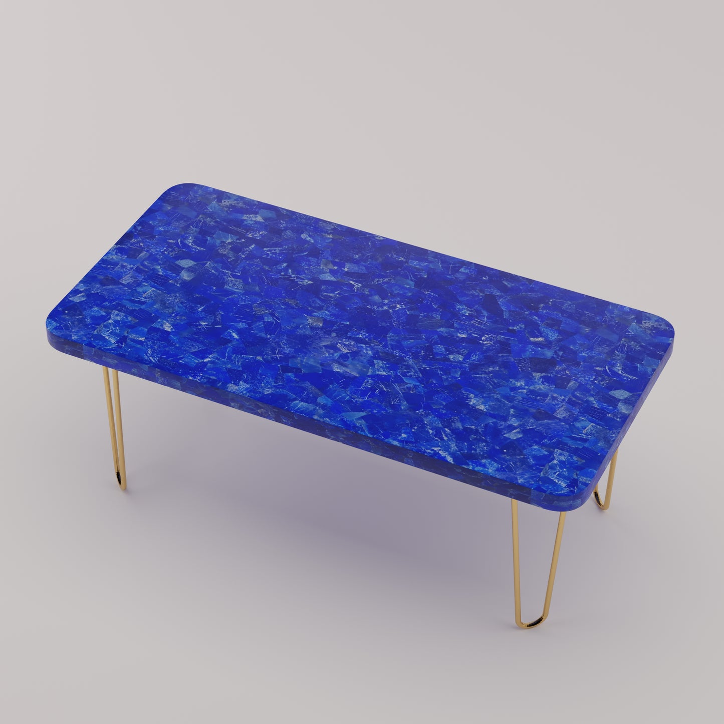 Légère Coffee Table with lapis lazuli stone top and handcrafted brass hairpin legs by Pierre Mason