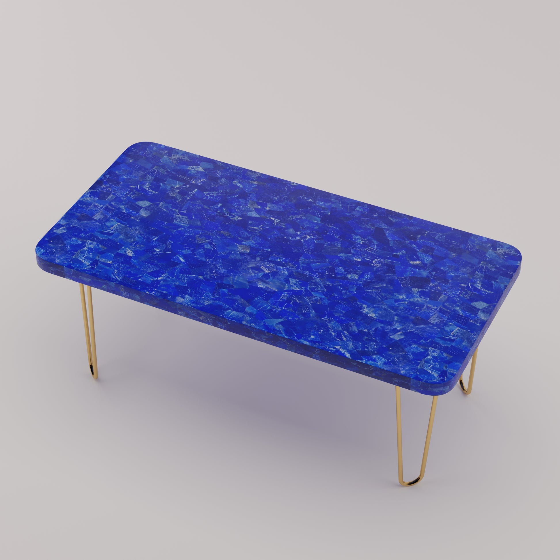 Légère Coffee Table with lapis lazuli stone top and handcrafted brass hairpin legs by Pierre Mason