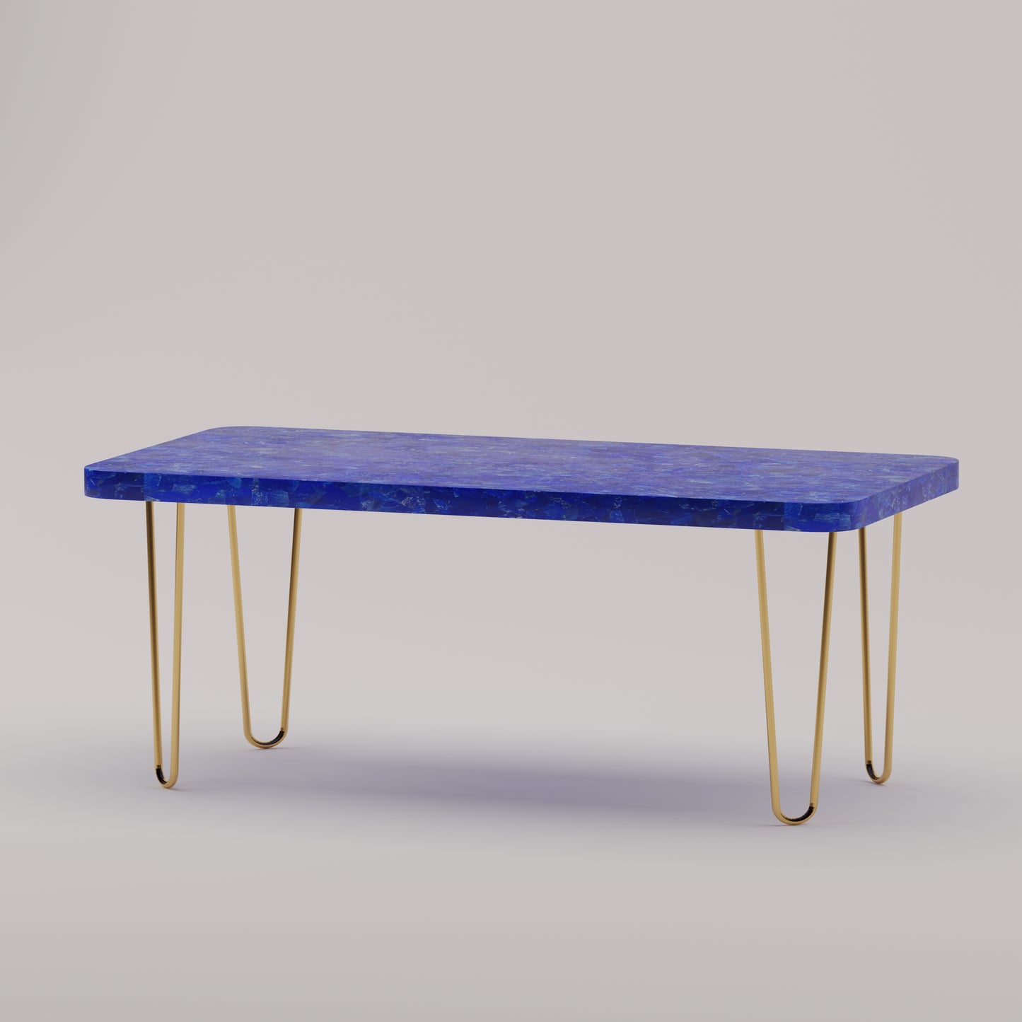 Légère Coffee Table with lapis lazuli stone top and handcrafted brass hairpin legs by Pierre Mason