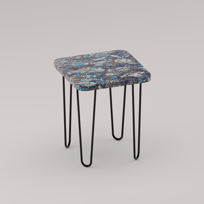 Légère Side Table with Blue Chrysocolla stone top and powder-coated legs by Pierre Mason