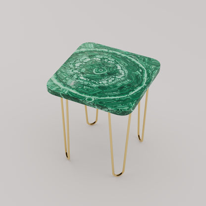 Légère Side Table with malachite stone top and handcrafted brass legs by Pierre Mason