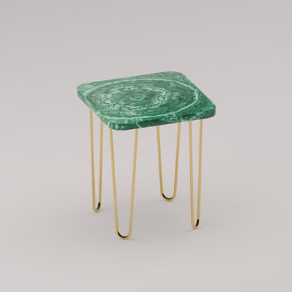 Légère Side Table with malachite stone top and handcrafted brass legs by Pierre Mason