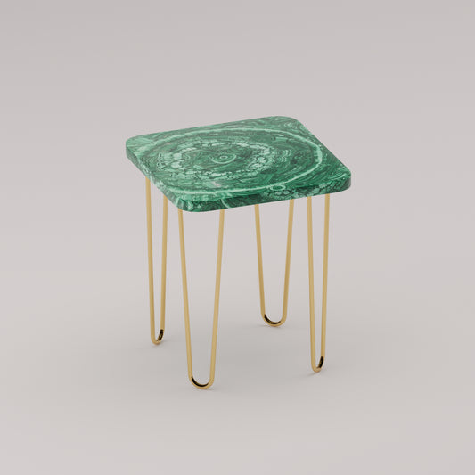 Légère Side Table with malachite stone top and handcrafted brass legs by Pierre Mason