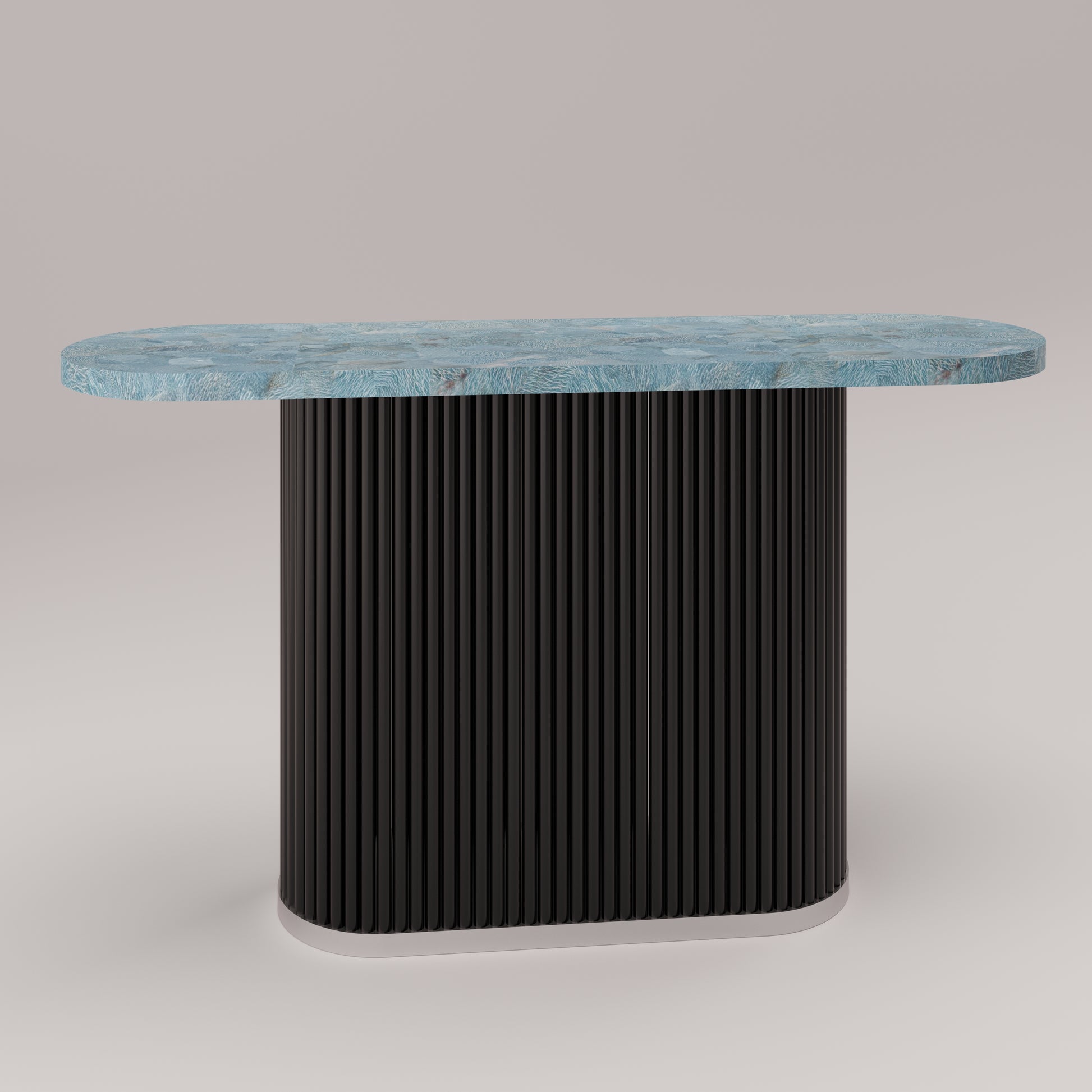 Mason Flûté console and entryway table with amazonite stone top and fluted metal base