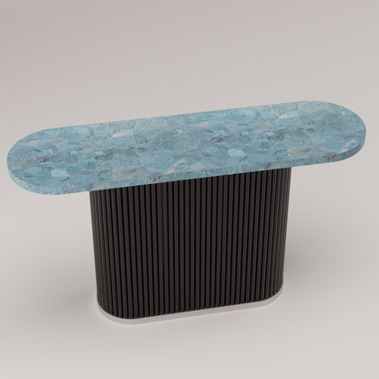 Mason Flûté console and entryway table with amazonite stone top and fluted metal base