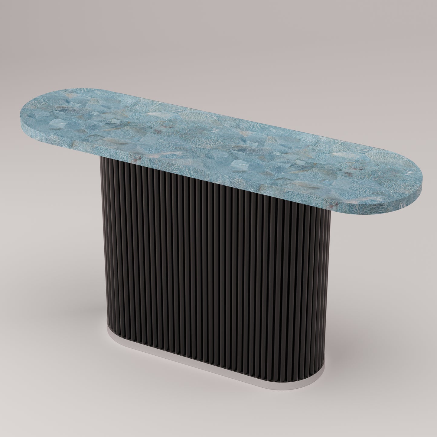 Mason Flûté console and entryway table with amazonite stone top and fluted metal base