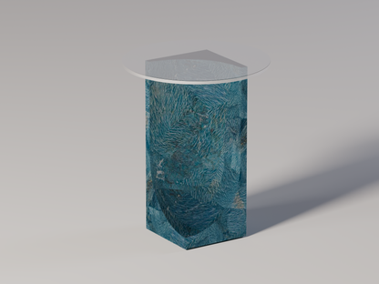 Chisel de Mason Side Table by Pierre Mason, crafted in vibrant amazonite with a bold sculptural form and polished stone surface

