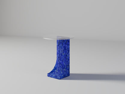 Chisel de Mason Side Table by Pierre Mason, handcrafted in deep blue lapis lazuli with sculptural form and polished semi-precious stone finish

