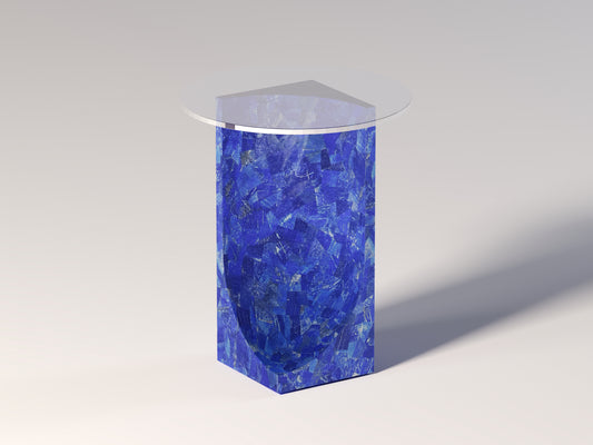 Chisel de Mason Side Table by Pierre Mason, handcrafted in deep blue lapis lazuli with a sculptural silhouette and polished stone surface
