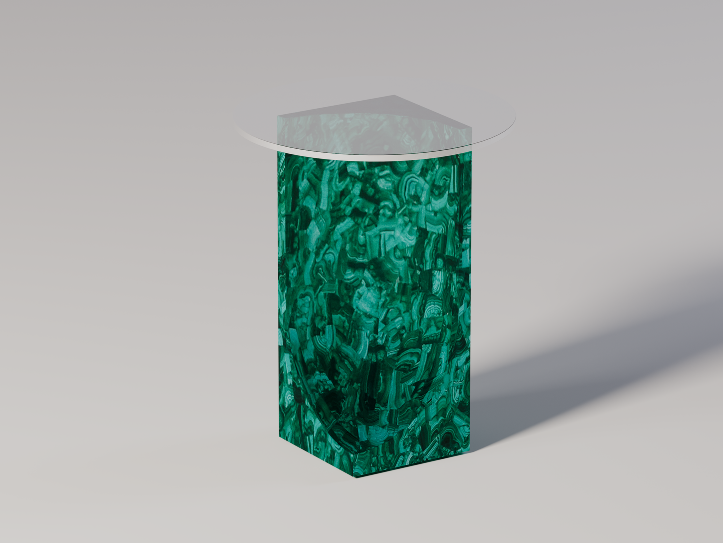 Chisel de Mason Side Table by Pierre Mason, handcrafted in rich green malachite with a sculptural silhouette and smooth polished surface

