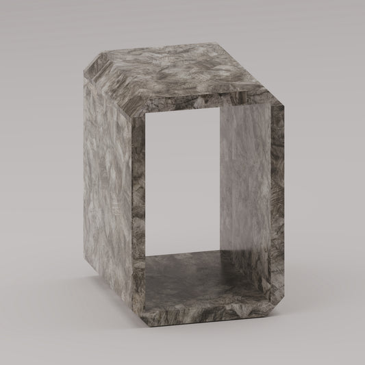 Monogramme End Table by Pierre Mason, featuring a chamfered top in smoky quartz with an open geometric base in semi-precious stone

